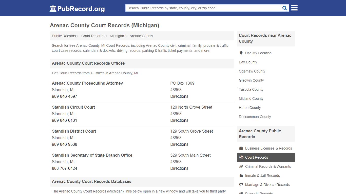 Free Arenac County Court Records (Michigan Court Records) - PubRecord.org