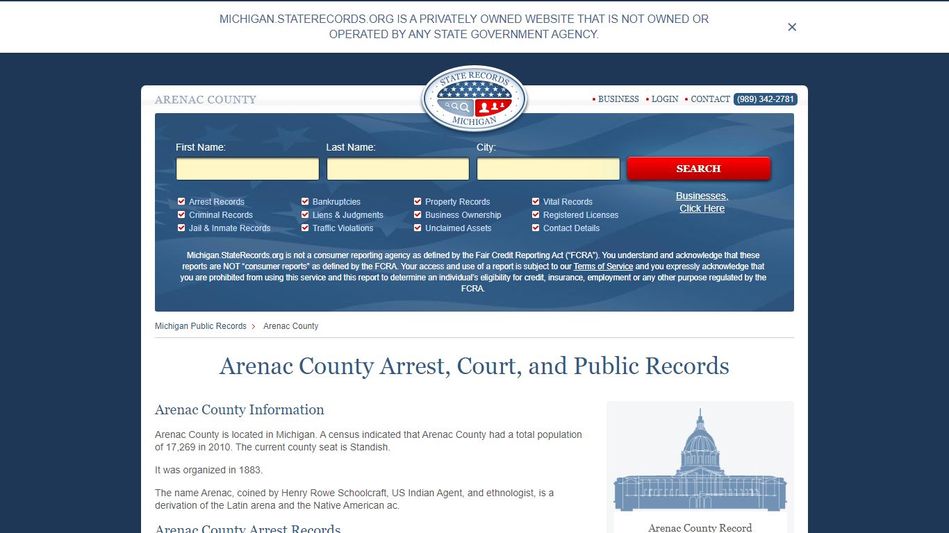 Arenac County Arrest, Court, and Public Records